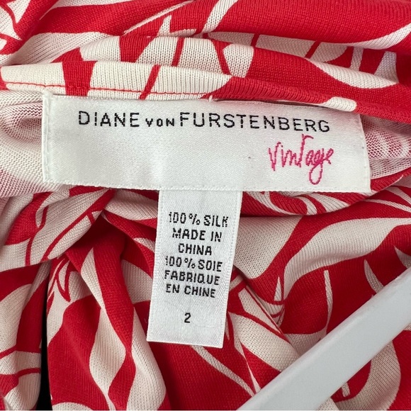 Vintage Silk Diane Von Furstenberg Red Leaf Print Midi Dress - Picture 6 of 6